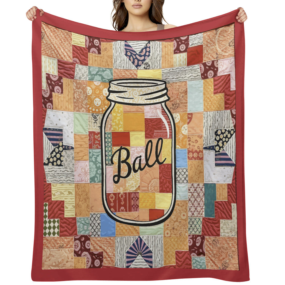 Ball Jar Faux Quilt Design Super Soft Blanket 50 x 60 ( Made in USA)