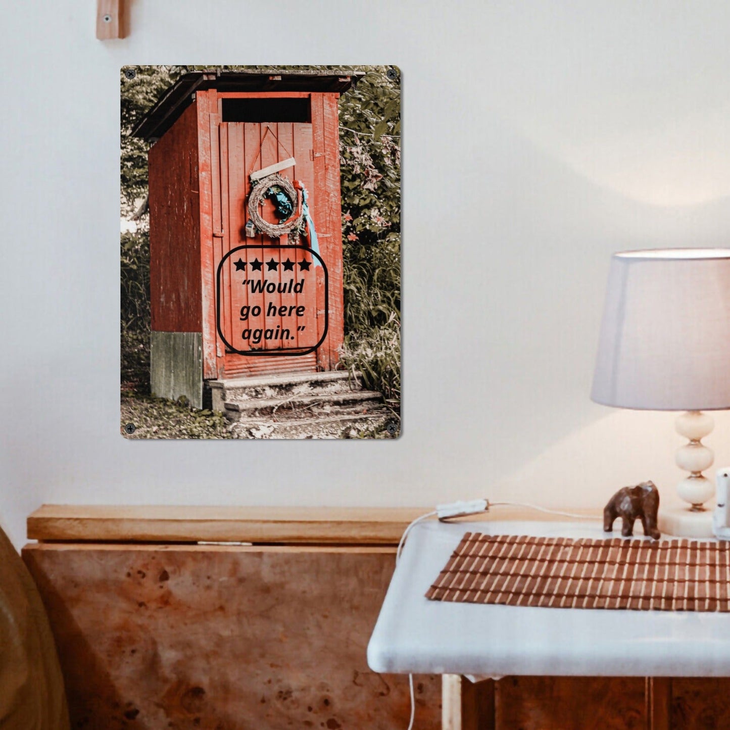 5 Star Rated Outhouse with Good Reviews Metal Sign (Made in USA)
