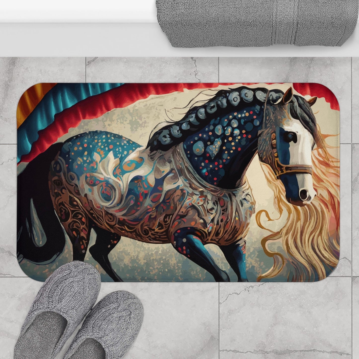 Bejeweled Horse with Long Mane Bath Mat