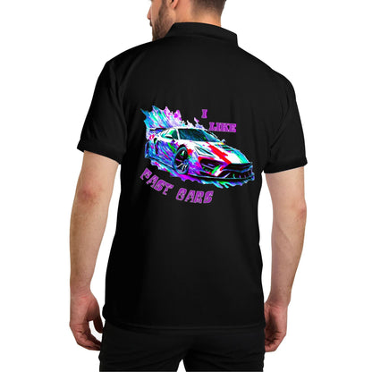 Men's I Like Fast Cars Front & Back Printing Black Polo Shirt