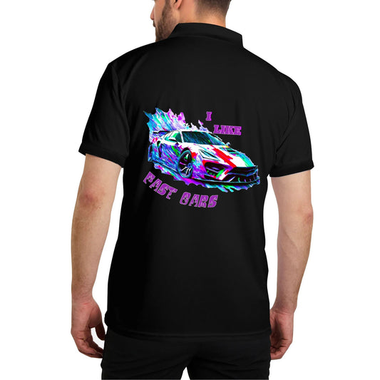 Men's I Like Fast Cars Front & Back Printing Black Polo Shirt