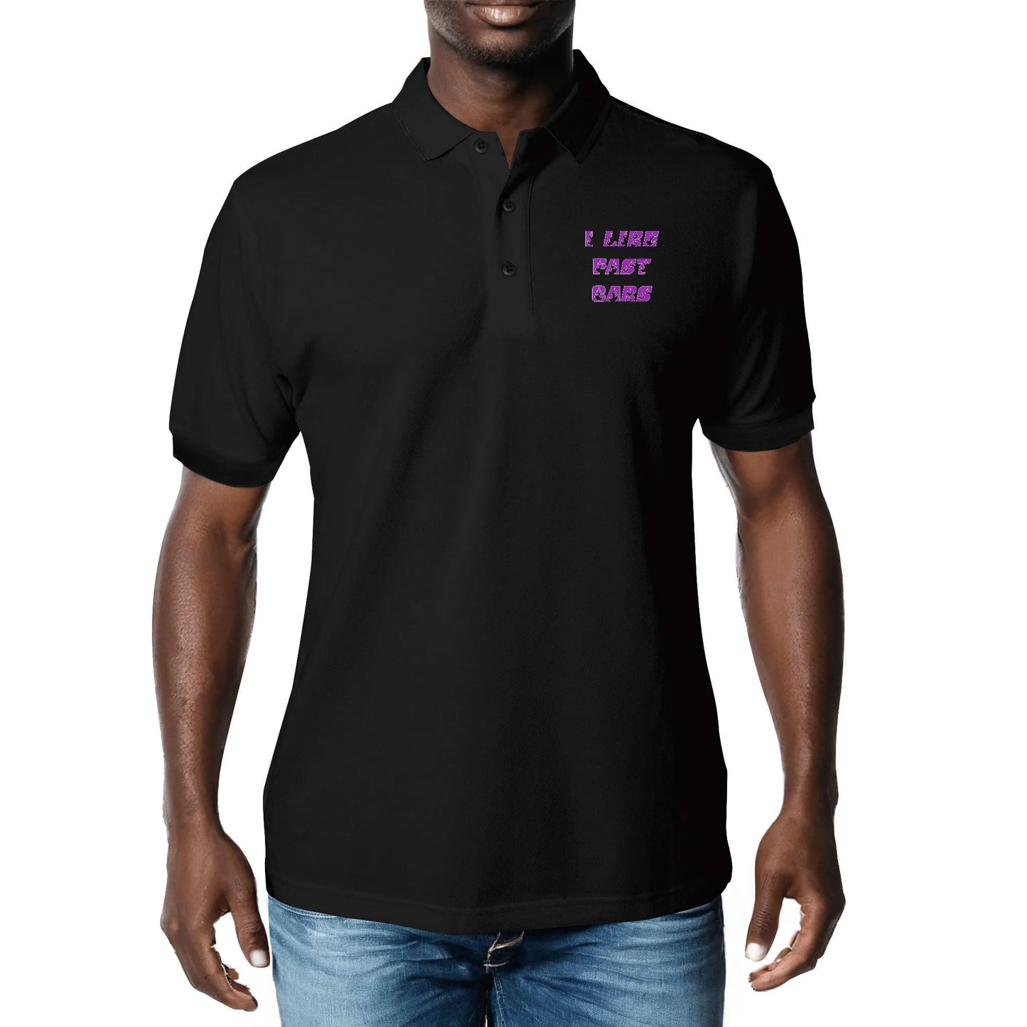 Men's I Like Fast Cars Front & Back Printing Black Polo Shirt