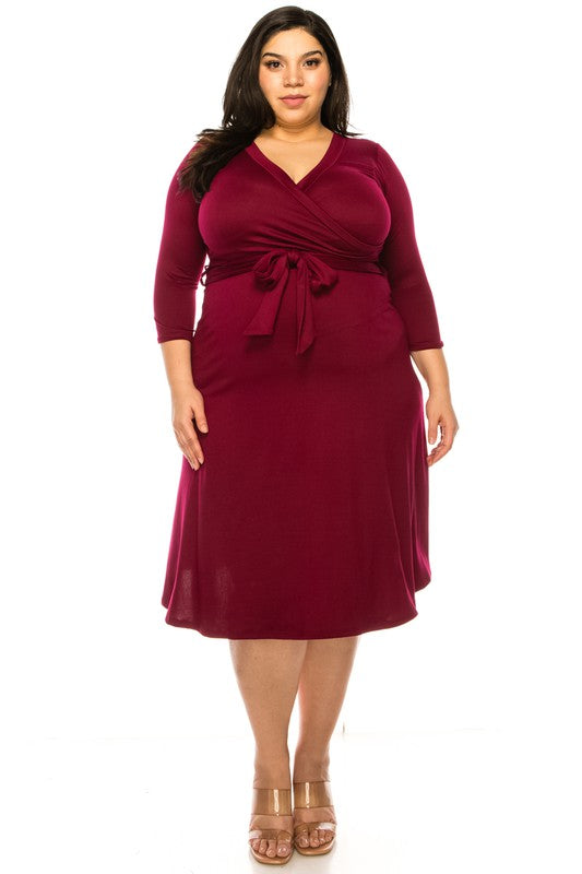 Plus Size Solid Faux Wrap Dress
