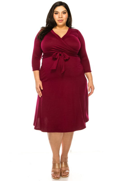 Plus Size Solid Faux Wrap Dress