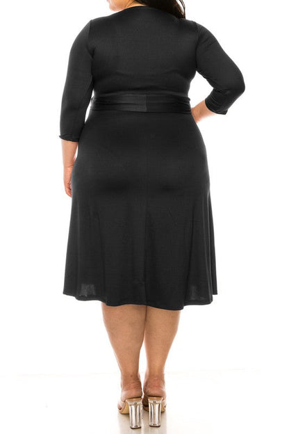 Plus Size Solid Faux Wrap Dress