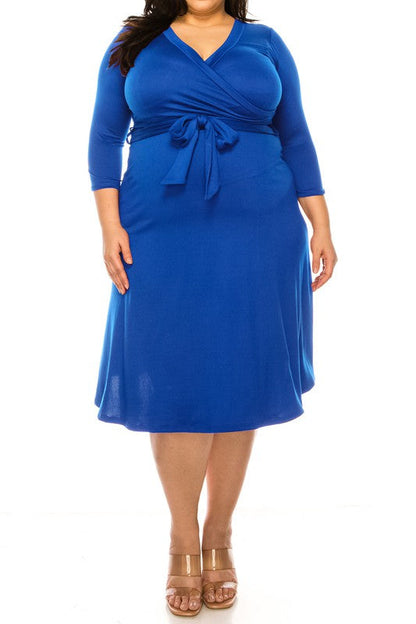 Plus Size Solid Faux Wrap Dress