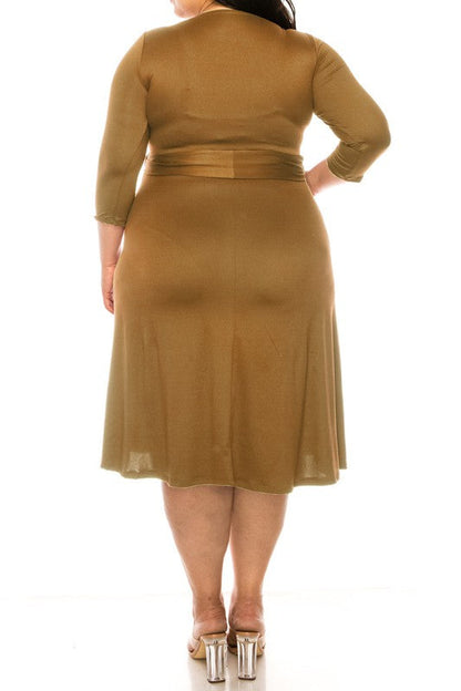 Plus Size Solid Faux Wrap Dress
