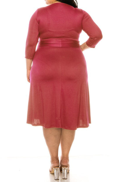 Plus Size Solid Faux Wrap Dress
