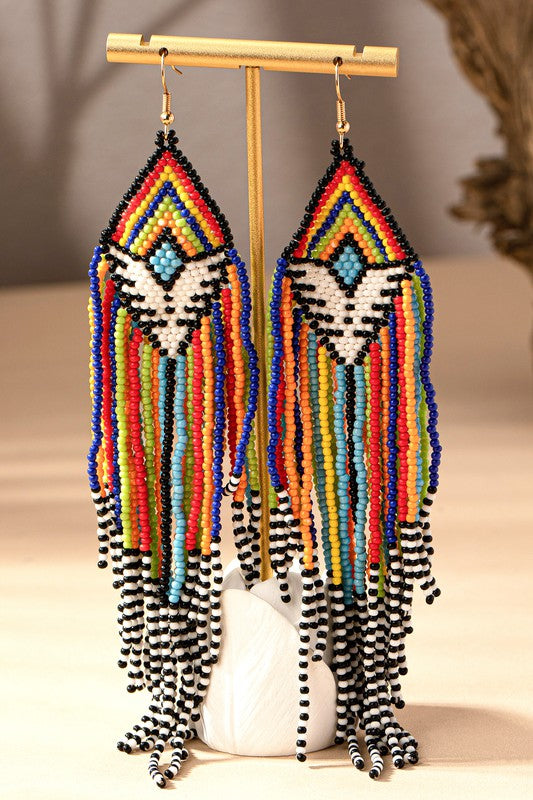 Aztec Seed Bead Statement Drop Earrings