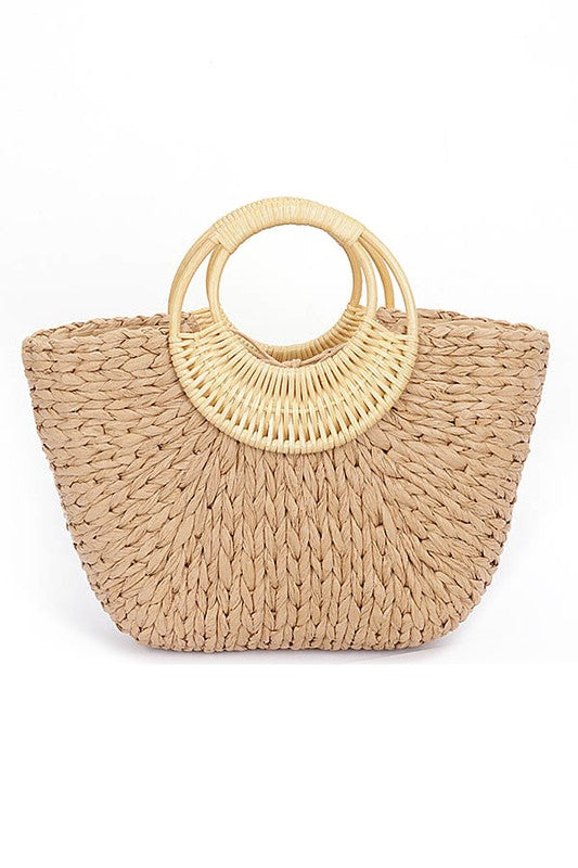 Bamboo Braided Top Handle Summer Straw Tote