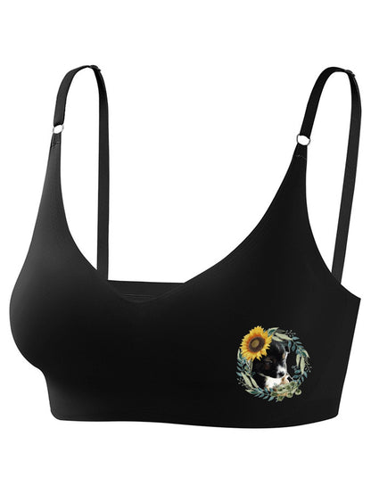 Cute Black Puppy Seamless Bra for Women (Front Printing)