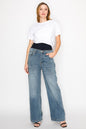 Adjustable Hem Knit Band Wide Leg Jeans
