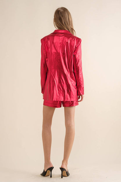 Sleek Metallic Red Blazer Set