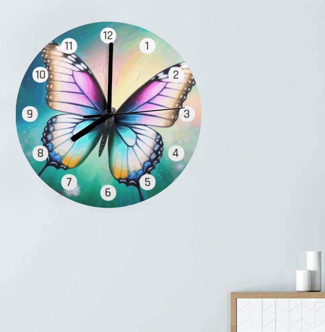 Beautiful Butterfly Wooden Wall Clock (Made in USA)