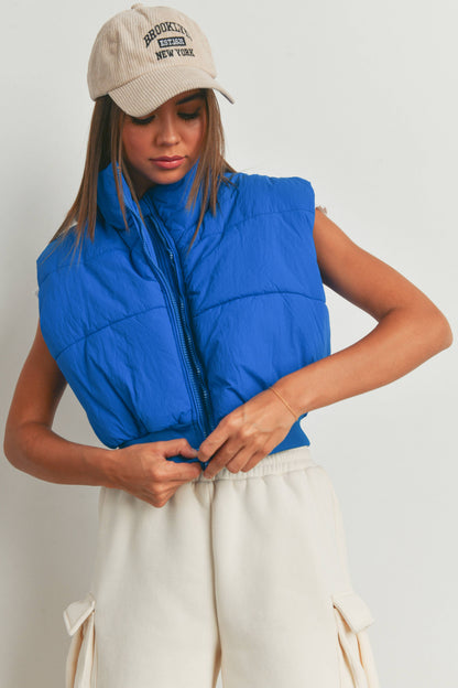Royal Blue Crop Puffer Vest