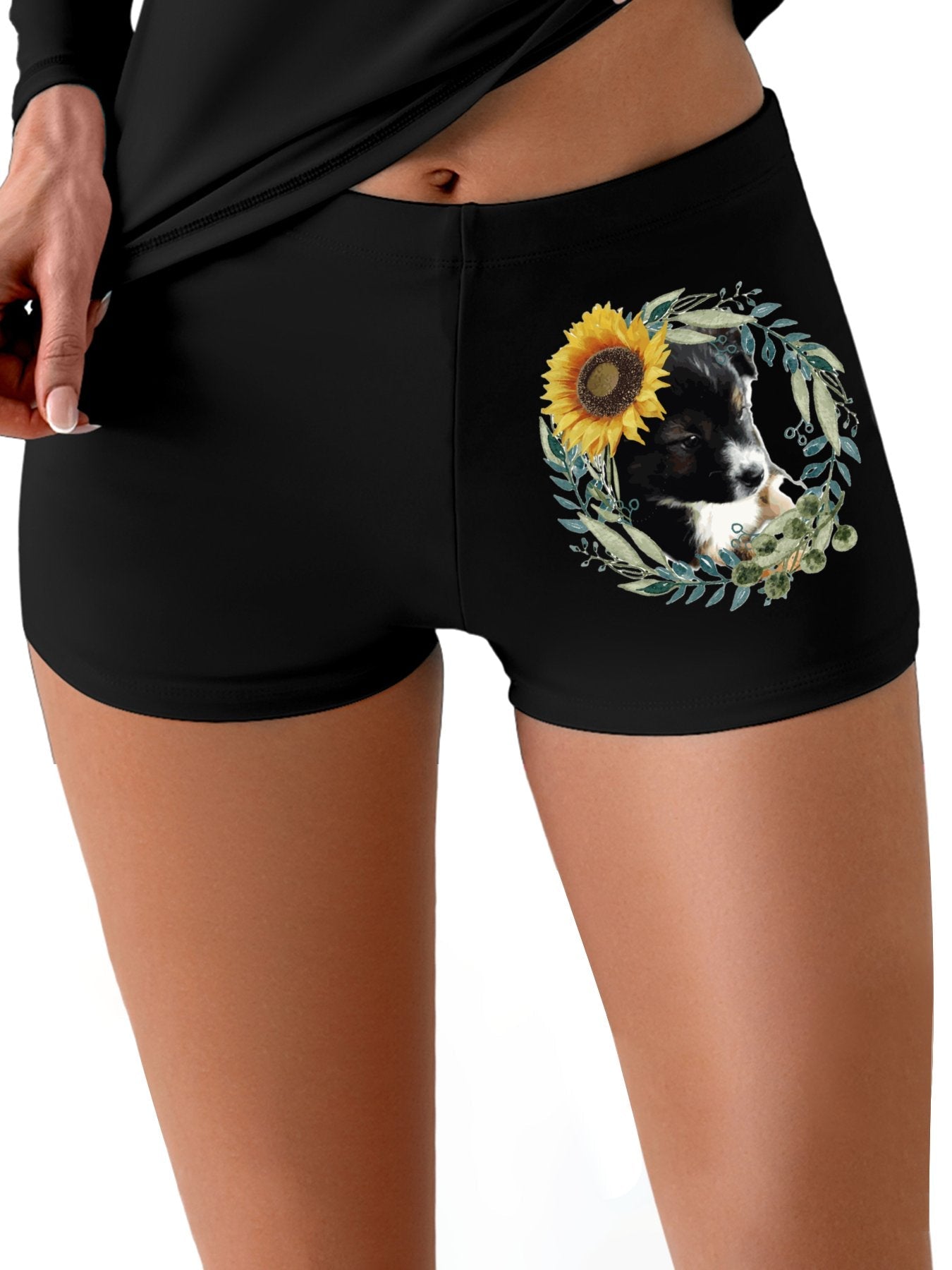Cute Black Puppy Boxer Brief Boyshorts for Women (Made in USA)