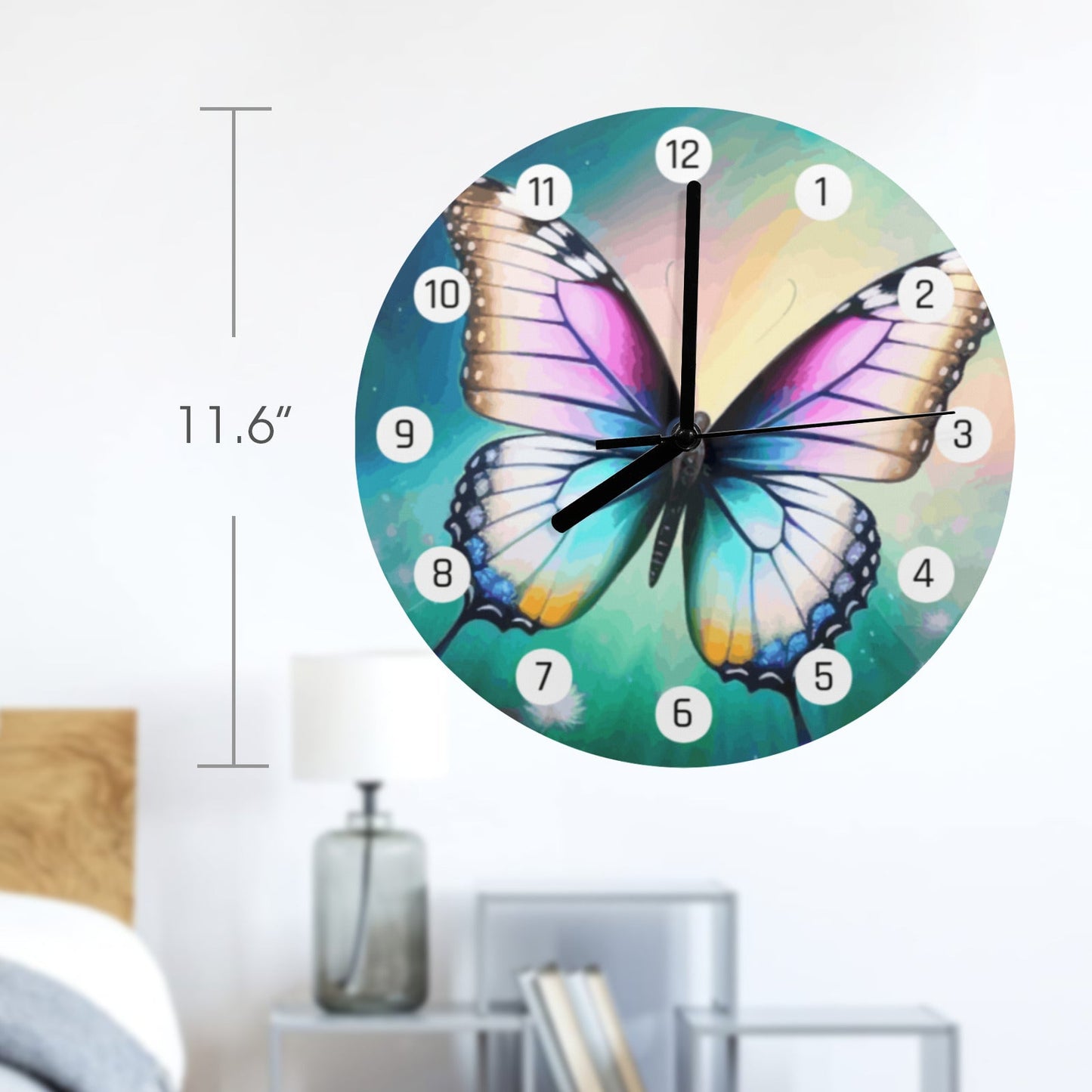 Beautiful Butterfly Wooden Wall Clock (Made in USA)