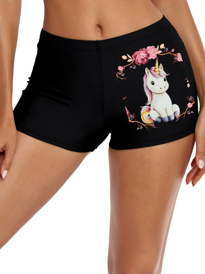 Baby Unicorn with Pink Roses Boxer Brief Boyshorts for Women (Made in USA)