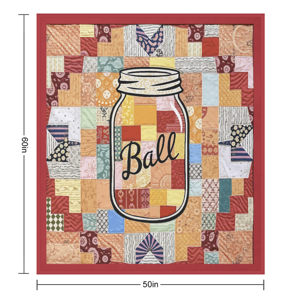 Ball Jar Faux Quilt Design Super Soft Blanket 50 x 60 ( Made in USA)
