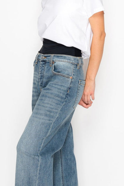 Adjustable Hem Knit Band Wide Leg Jeans