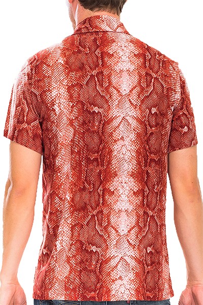 Men's Red Snake Skin Print Button Down Shirt