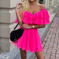 Hot Pink Chiffon Off The Shoulder Ruffle Nimi Dress