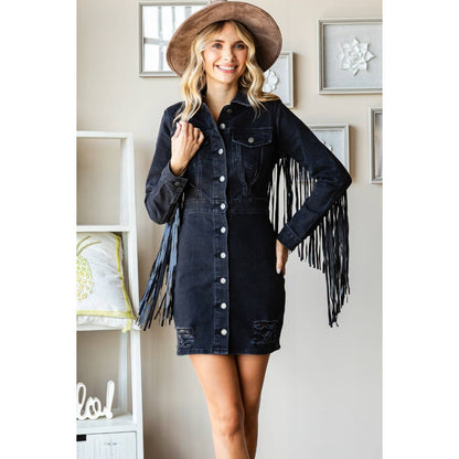 Fringe Western Black Mini Dress