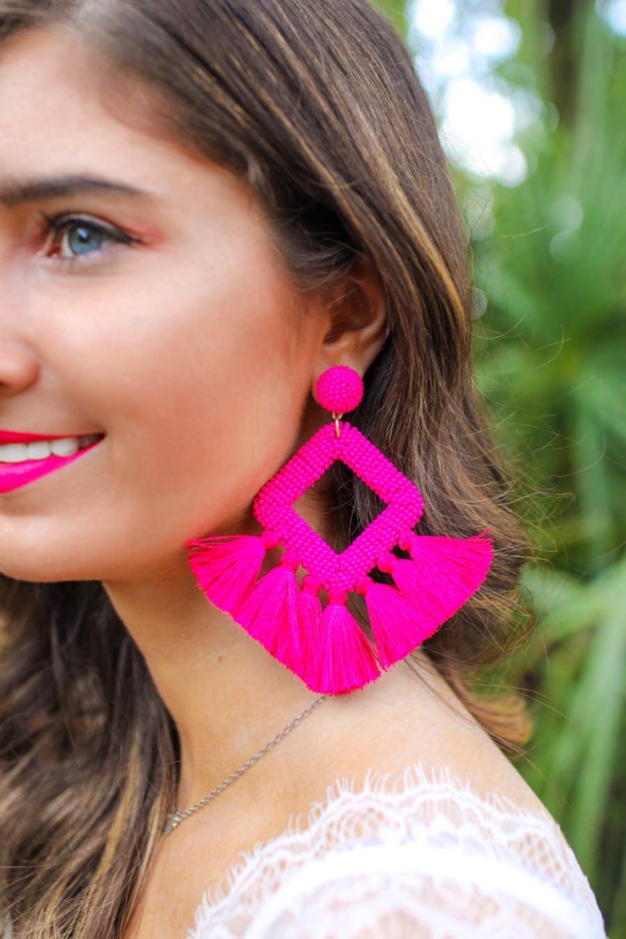 Hot Pink Ellie Fringe Drop Earrings