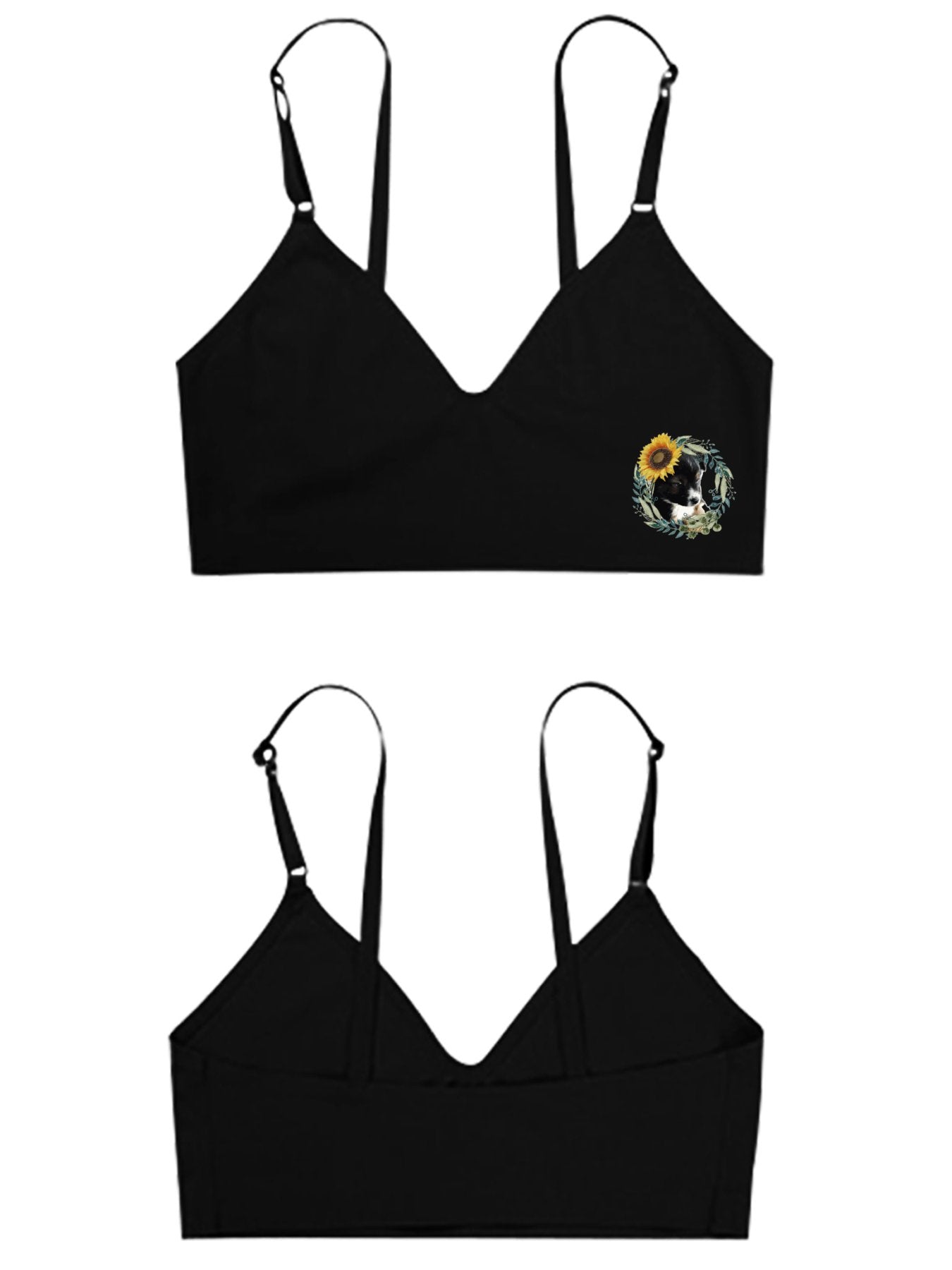 Cute Black Puppy Seamless Bra for Women (Front Printing)
