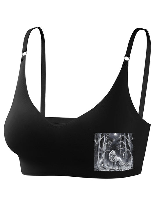 Ethereal Wolf in the Moonlight Seamless Bra for Women (Front Printing)