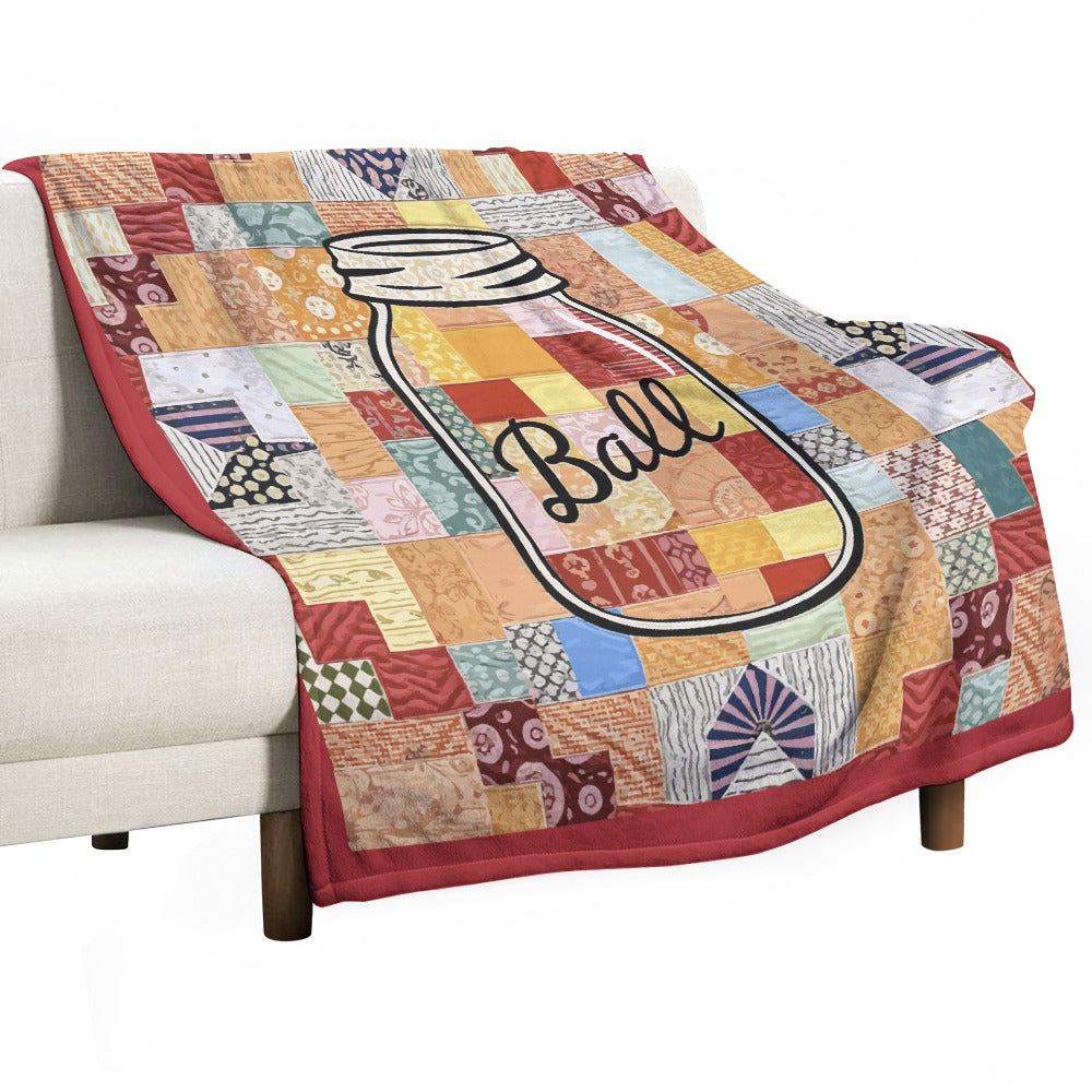 Ball Jar Faux Quilt Design Super Soft Blanket 50 x 60 ( Made in USA)