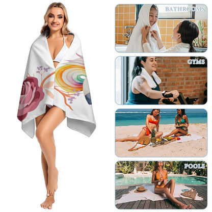 Baby Unicorn with Pink Roses Beach Towel - 61.4" x 30.3