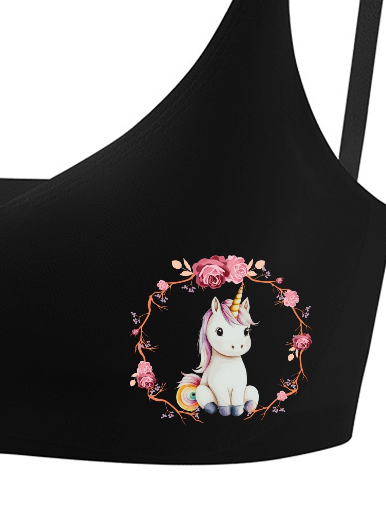 Baby Unicorn with Pink Roses Seamless Bra for Women (Front Printing)