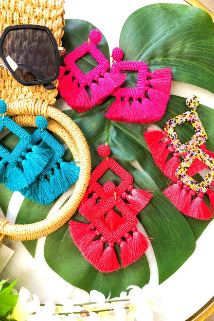 Hot Pink Ellie Fringe Drop Earrings