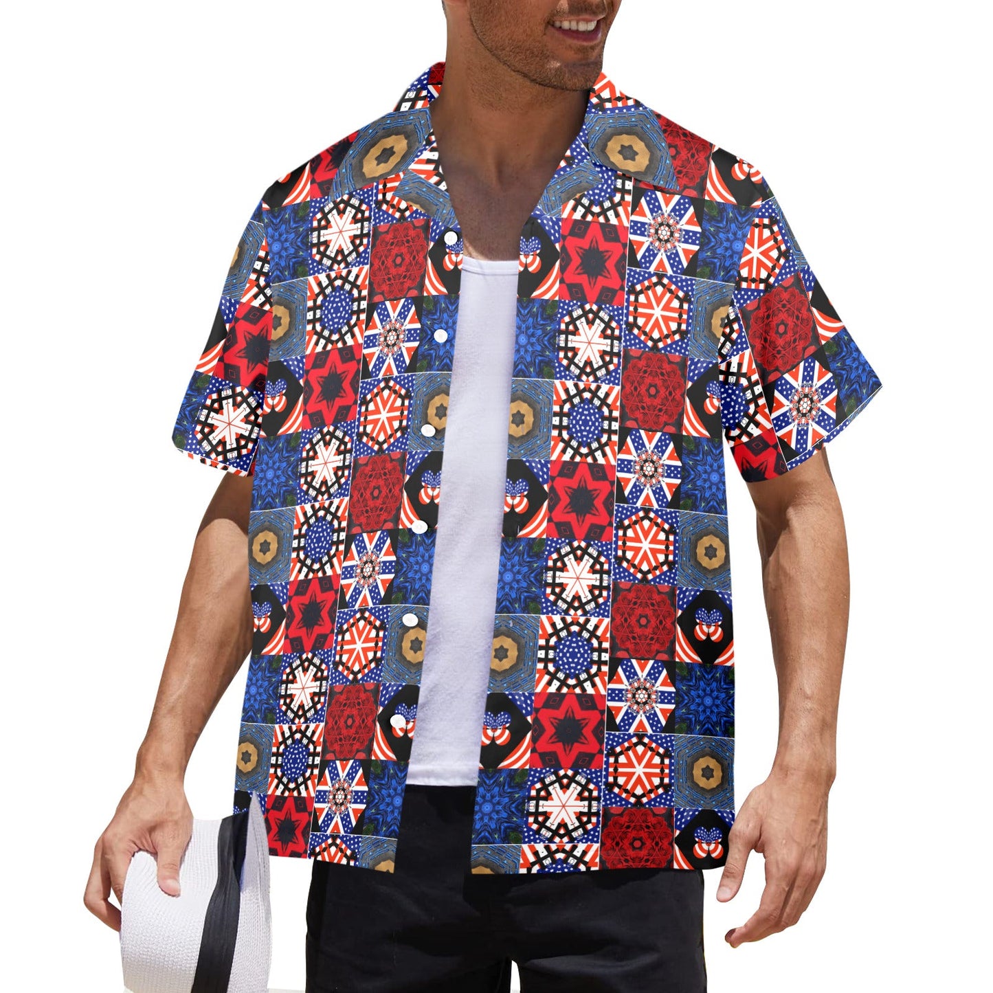 4th of July Pattern Men's All Over Print Hawaiian Shirt (Made in USA)