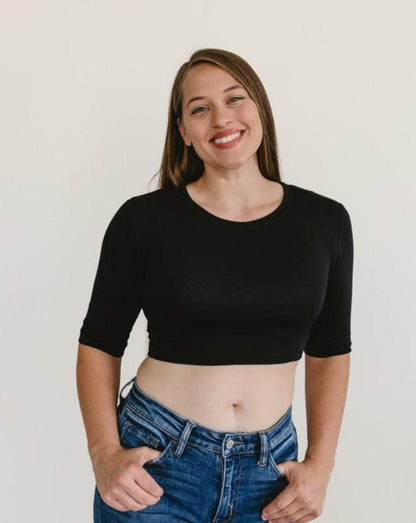Crew Neck Elbow Sleeve Halftee