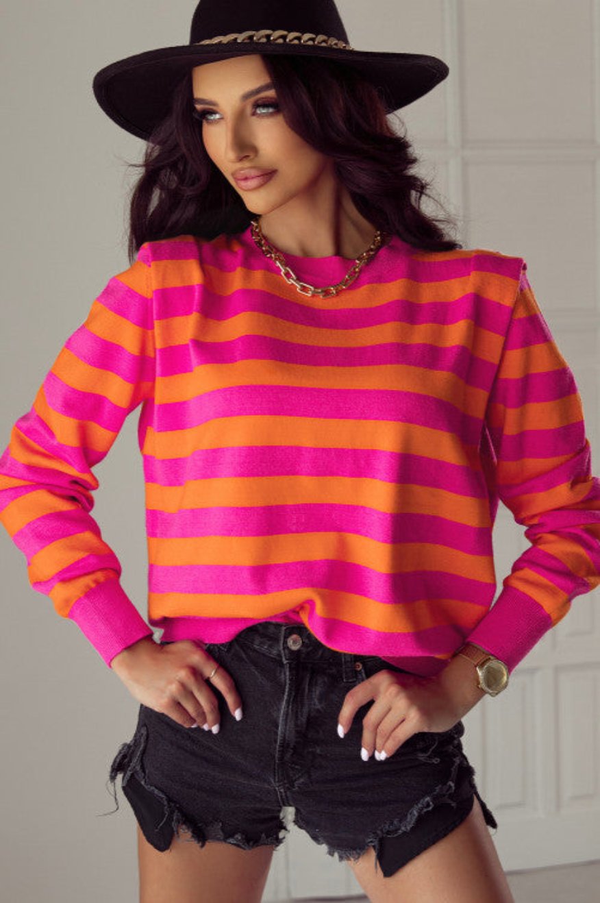 80s Bright Pink & Orange Shoulder Sweater