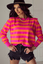80s Bright Pink & Orange Shoulder Sweater