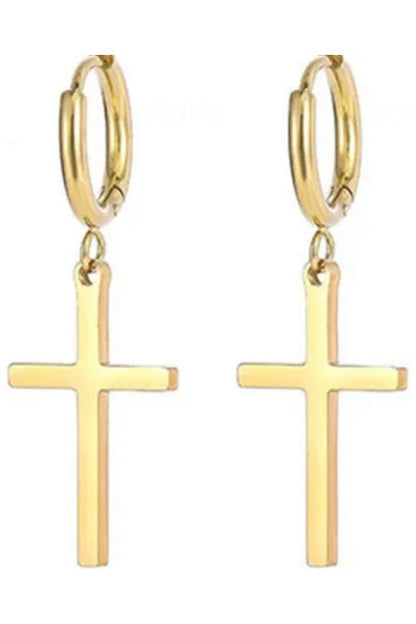 Dangle cross gold earrings