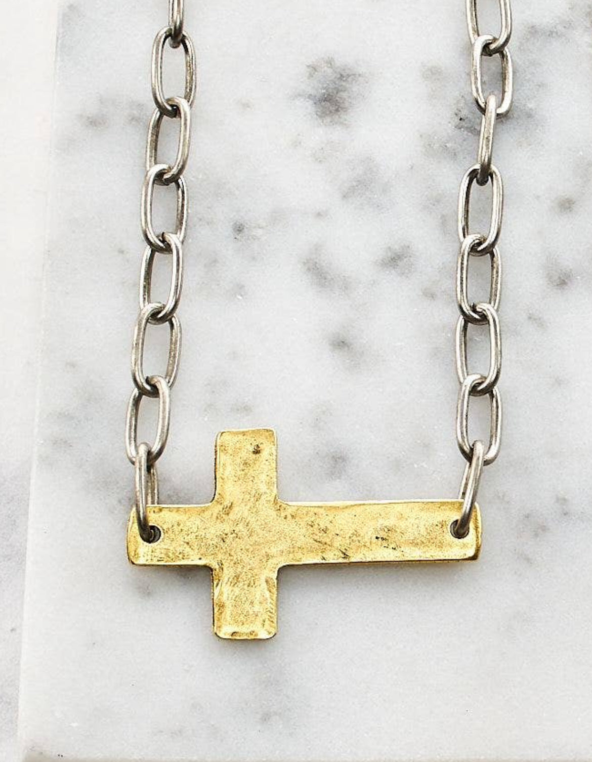 Paper Clip Chain Cross Necklace