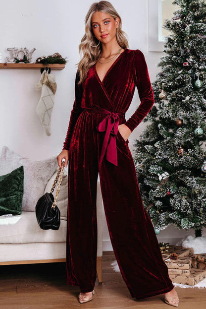 Red Velvet Keyhole Jumpsuit