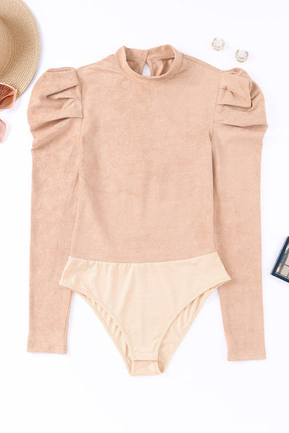 Suede tan bubble sleeve Bodysuit
