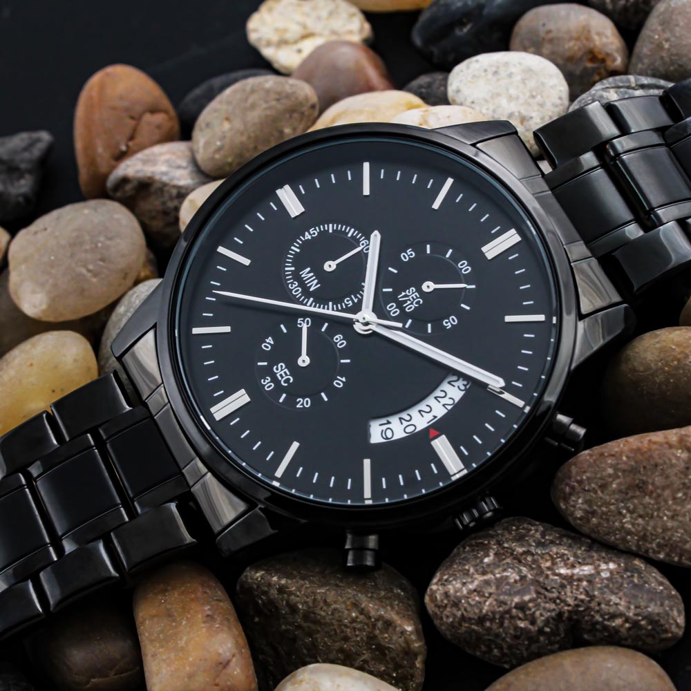 Congratulations on Your Achievement Engraved Design Black Chronograph Watch