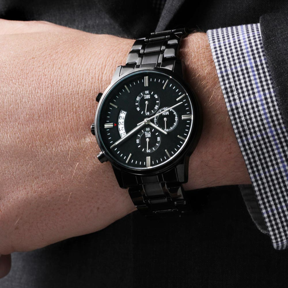 Congratulations on Your Achievement Engraved Design Black Chronograph Watch