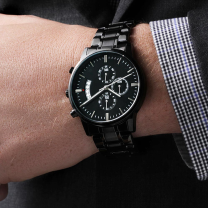 Congratulations on Your Achievement Engraved Design Black Chronograph Watch