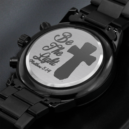 Be the Light Faith Based Engraved Black Chronograph Watch