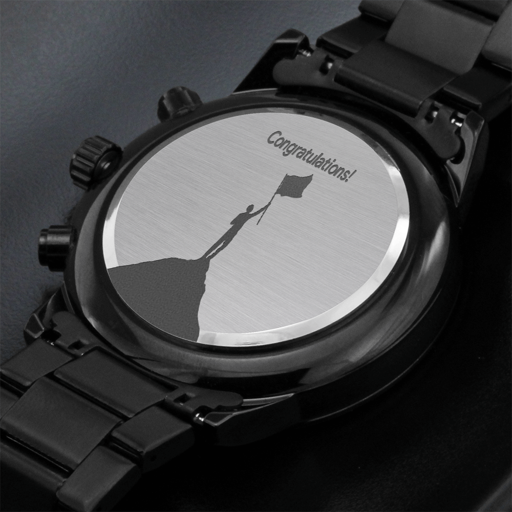 Congratulations on Your Achievement Engraved Design Black Chronograph Watch