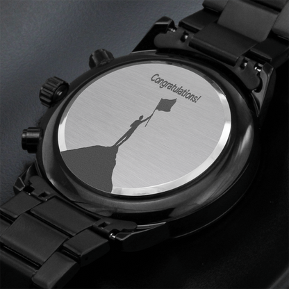 Congratulations on Your Achievement Engraved Design Black Chronograph Watch
