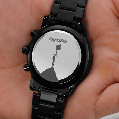 Congratulations on Your Achievement Engraved Design Black Chronograph Watch