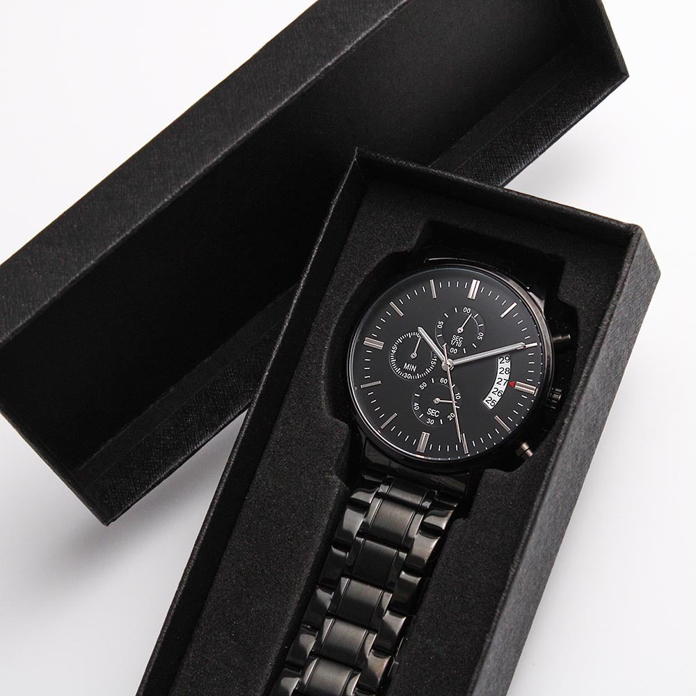 Congratulations on Your Achievement Engraved Design Black Chronograph Watch